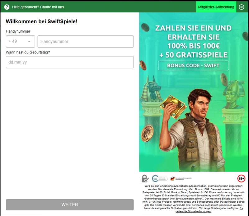 swiftspiele signup page